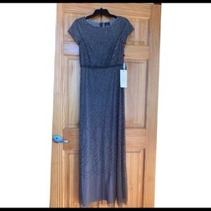Adrianna Papell Charcoal Beaded Maxi Dress
